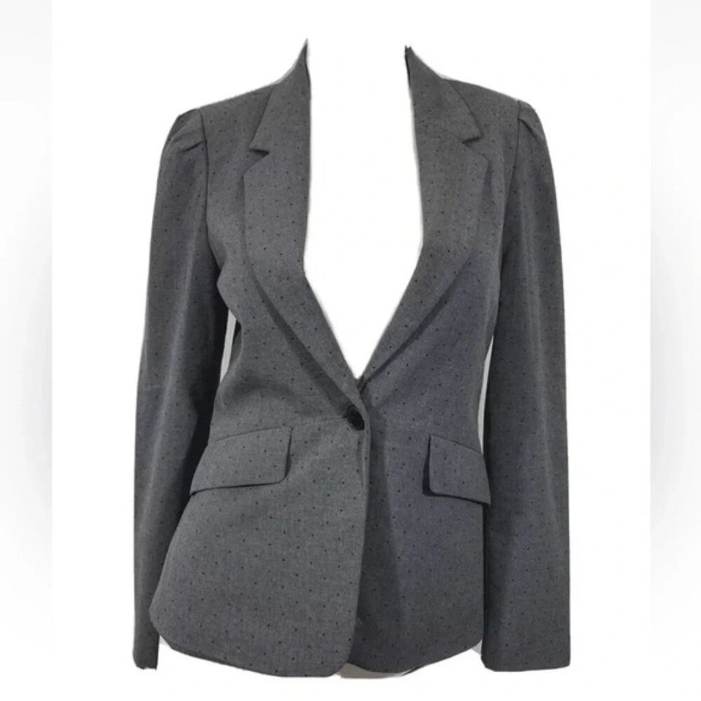 Elle Gray Polka Dots Stretch blazer suit single button front Size 6
